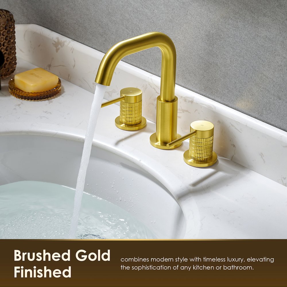 8. in Widespread 2-Handle Bathroom Faucet in Brushed Gold. Picture 10