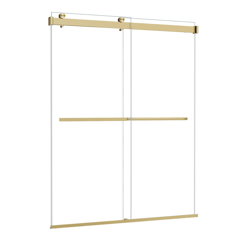 By Pass Frameless Shower Door in Brushed Gold with Clear Glass. Picture 2