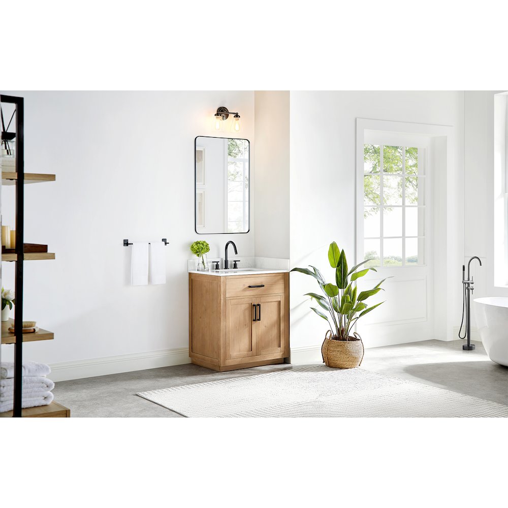 30" Single Bathroom Vanity in Light Brown with Grain White. Picture 12