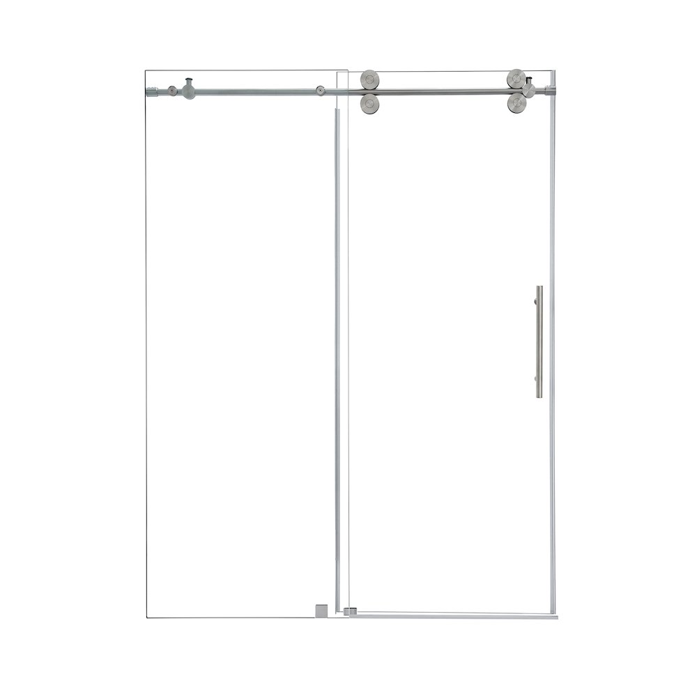 Single Sliding Frameless Shower Door in Brushed Nickel with Clear Glass. Picture 1