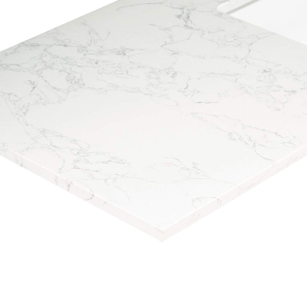 Ceres 61. in Engineered Stone Vanity Top in Grain White with Double White Sink. Picture 3