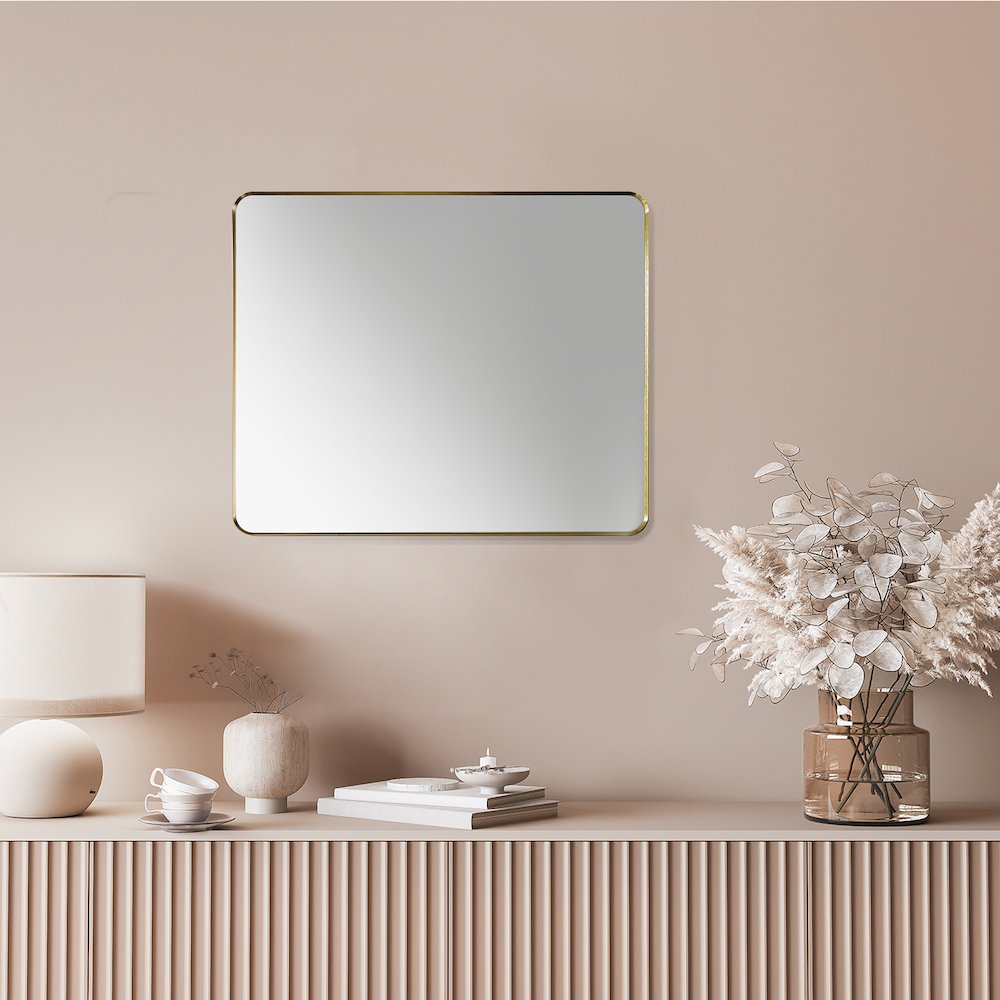Nettuno 36" Rectangle Bathroom/Vanity Brushed Gold Aluminum Framed Wall Mirror. Picture 5