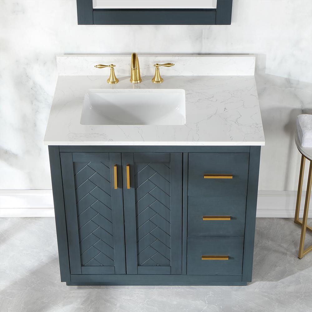 36" Single Bathroom Vanity Set in Classic Blue with Mirror. Picture 6