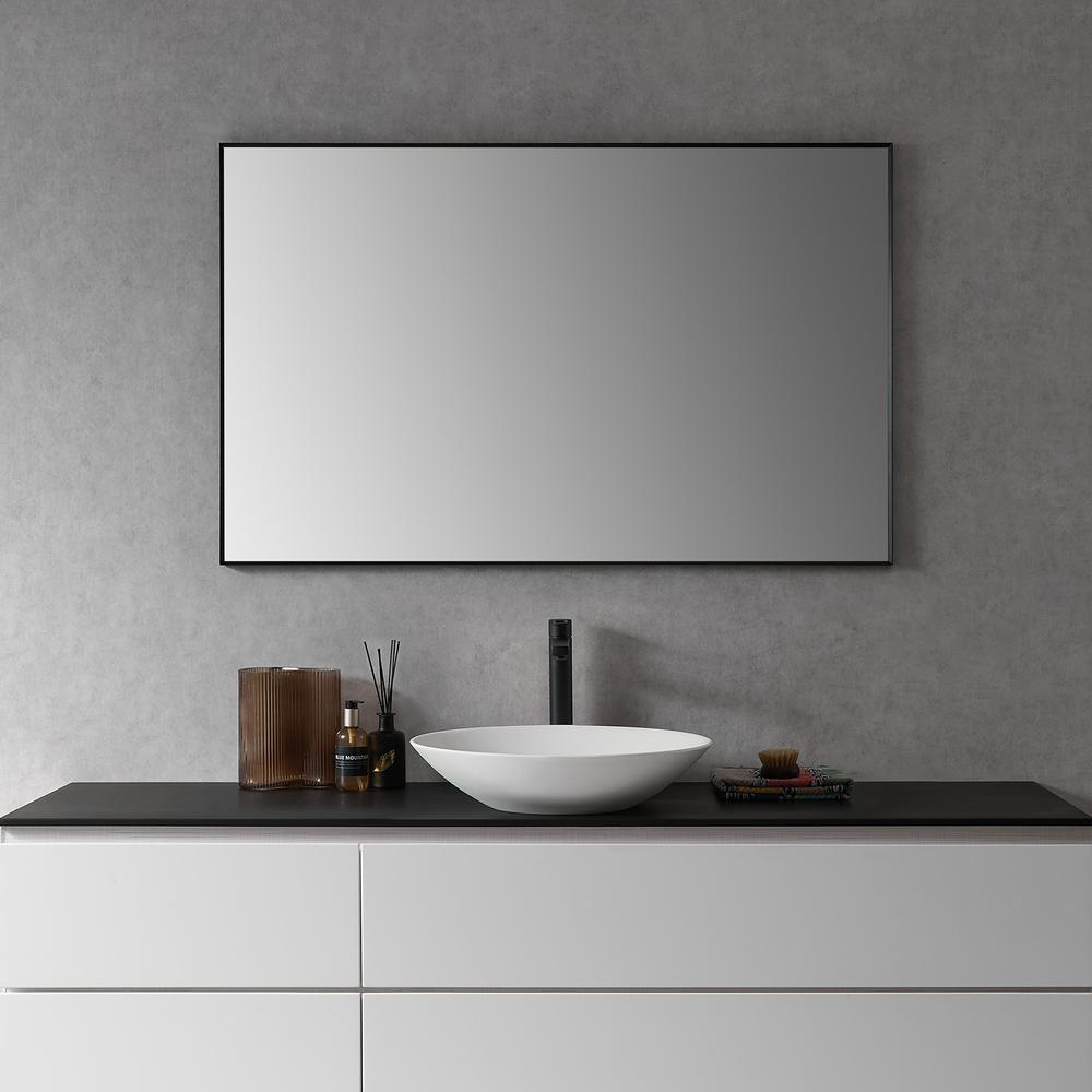 Sassi 48" Rectangle Bathroom/Vanity Matt Black Aluminum Framed Wall Mirror. Picture 5