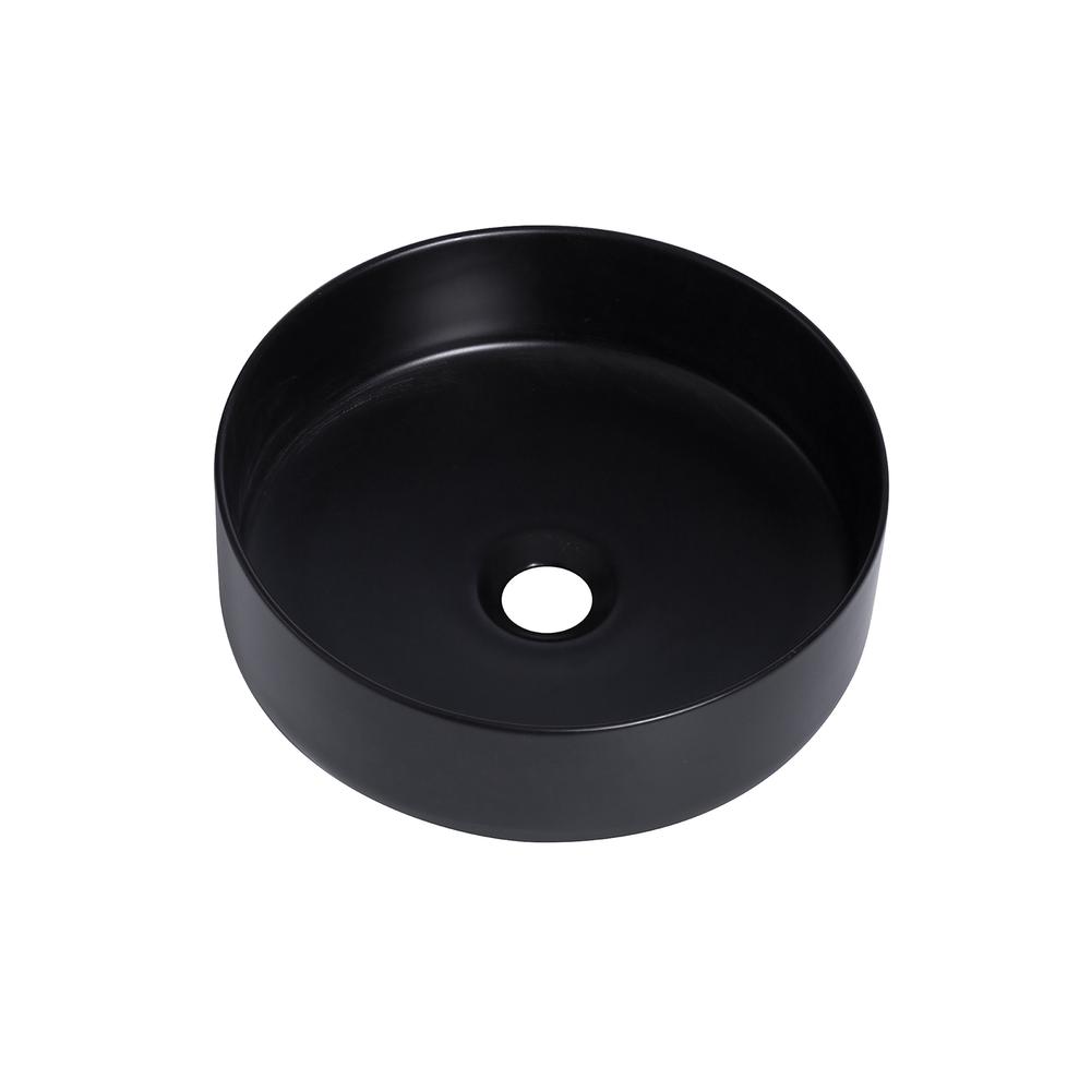 14 in. Round Black Finish Ceramic Vessel Bathroom Vanity Sink. Picture 4