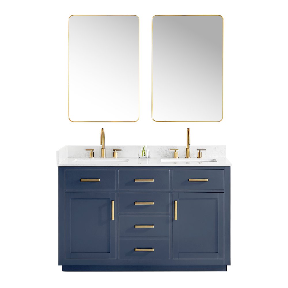 54" Double Bathroom Vanity in Royal Blue with Grain White. Picture 1