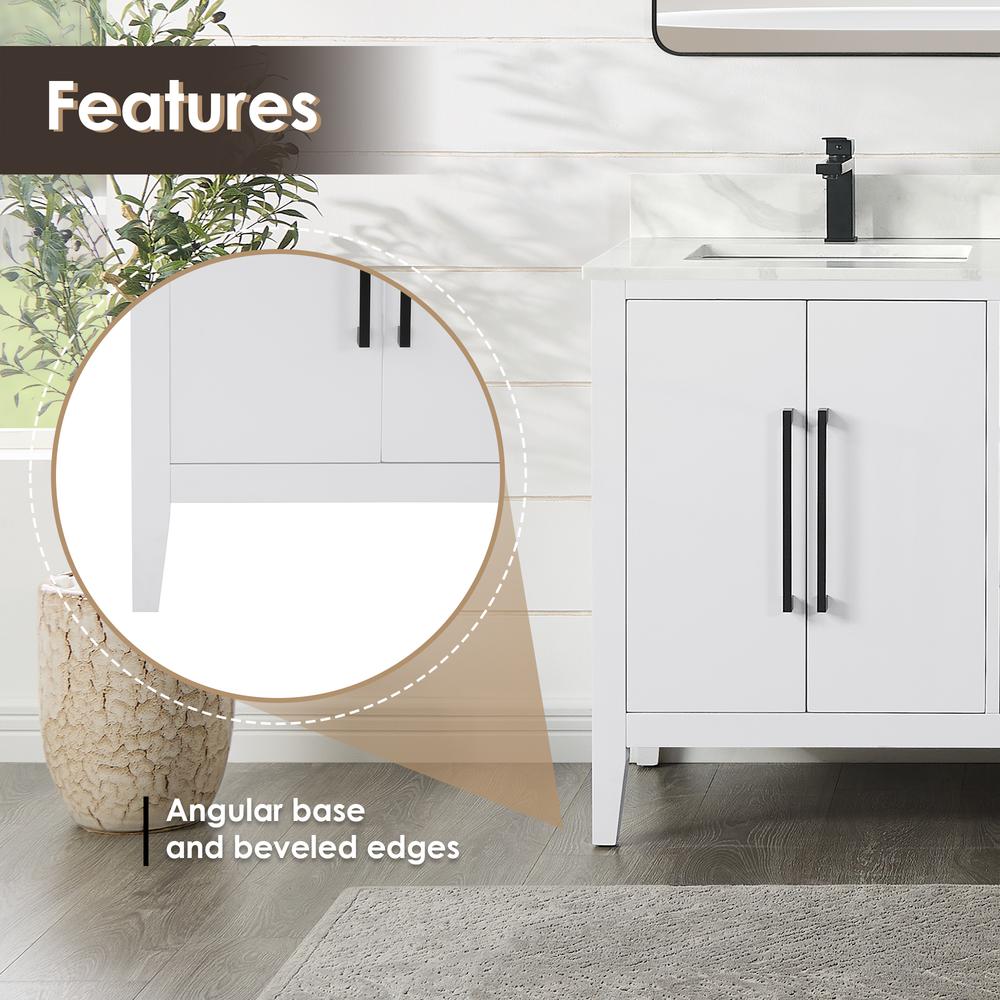 Double Bathroom Vanity in White with White Quartz Stone Countertop with Mirror. Picture 10