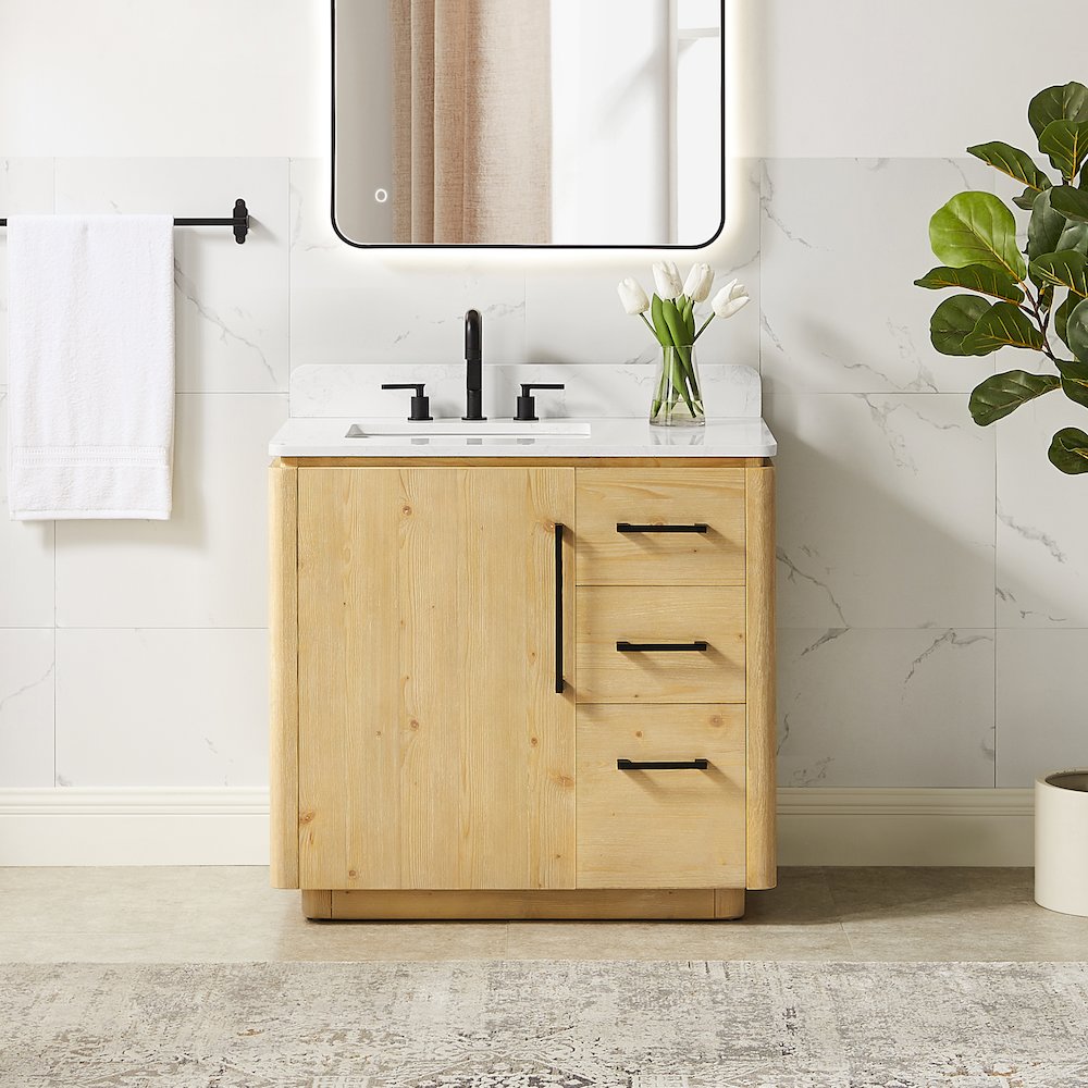 36" Single Bathroom Vanity in Nature Brown with Grain White. Picture 2