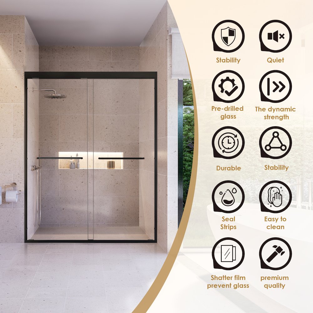 Framed Shower Door in Matte Black with Clear Glass. Picture 7