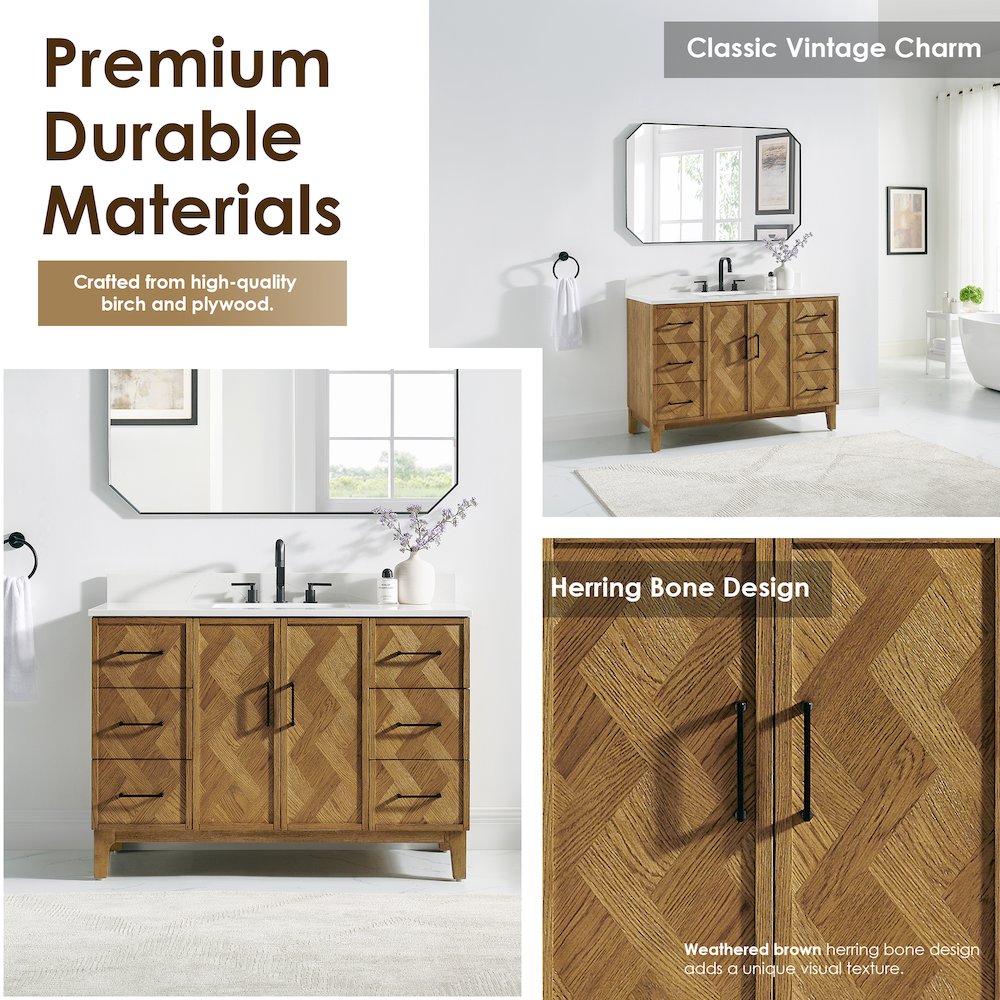Clara 48" Single Bathroom Vanity in Weathered Brown. Picture 6