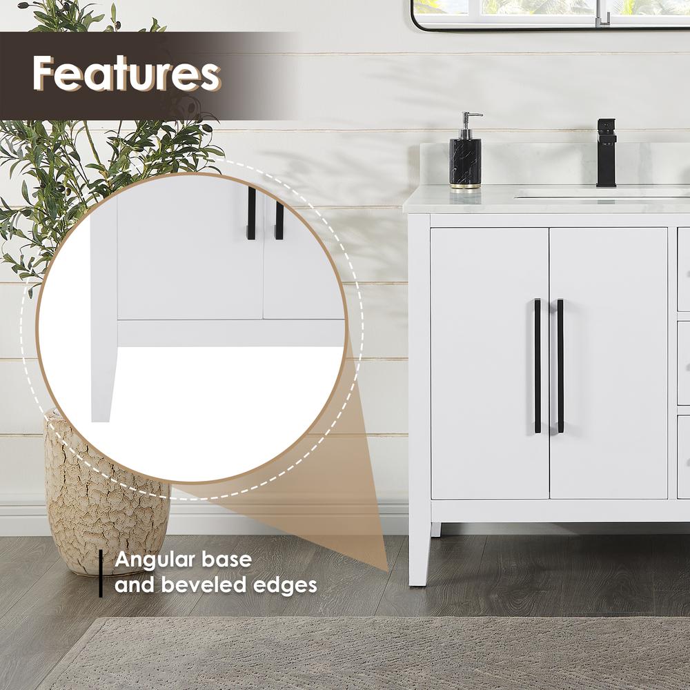 Single Bathroom Vanity in White with Stone Countertop without Mirror. Picture 10