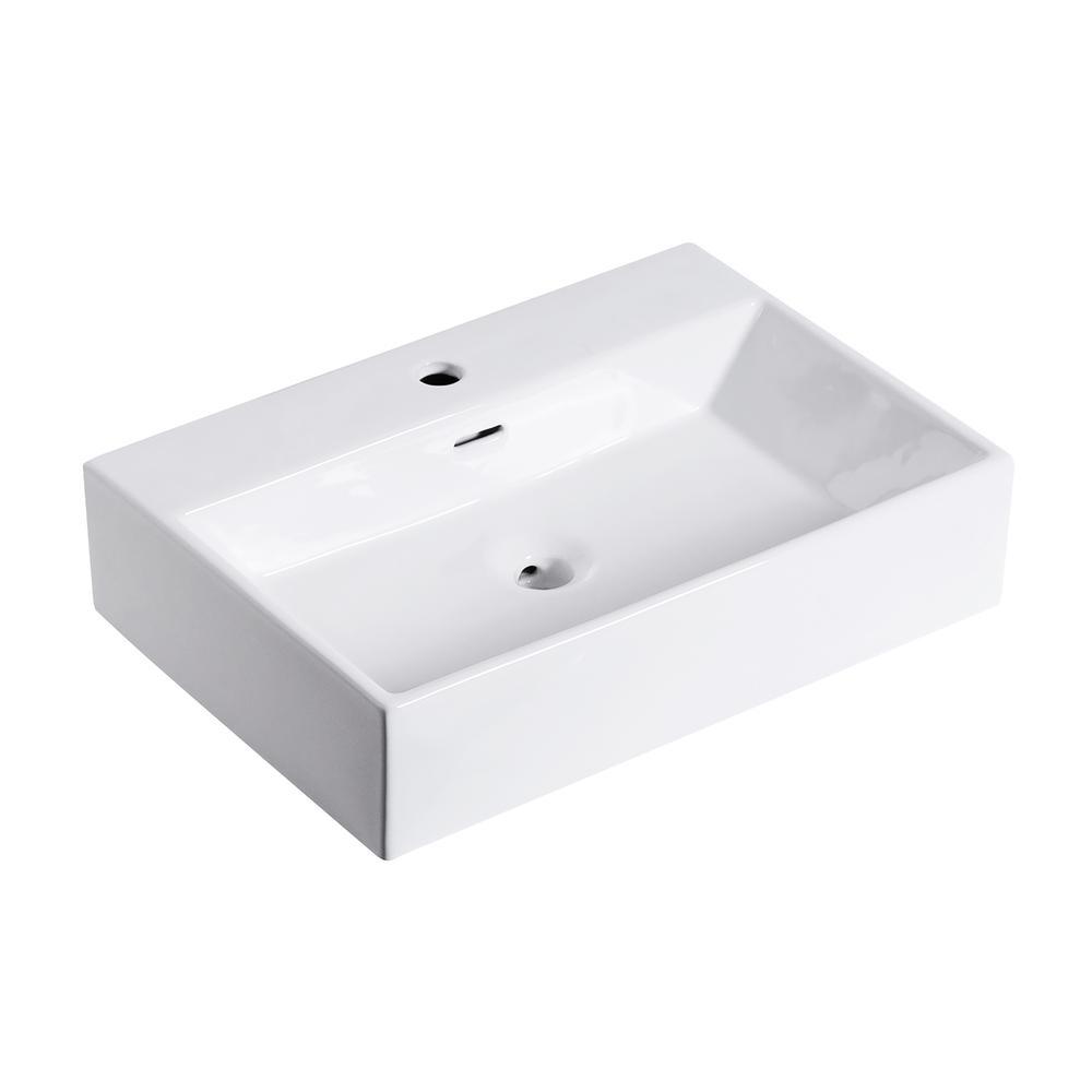 24 in. Rectangle White Finish Ceramic Vessel Bathroom Vanity Sink with Overflow. Picture 3