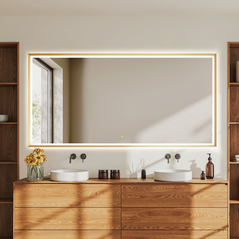 84"x42" Rectangular Wall Mirror in Brushed Gold Aluminum Framed. Picture 4