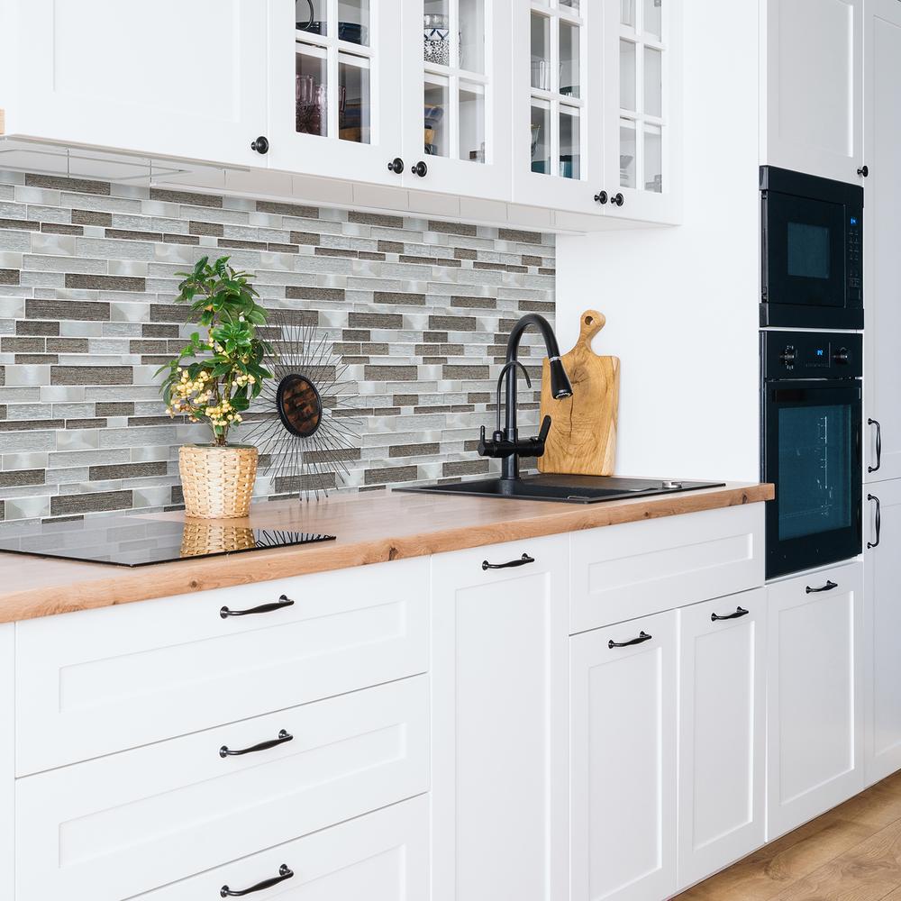 Glena 11.8" x 11.8" Rectangular Laminated Glass Mosaic Mix Aluminum Wall Tile. Picture 9