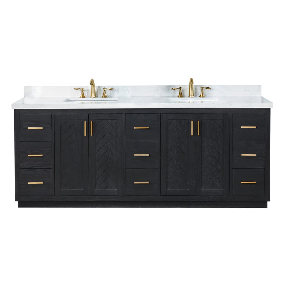 84" Double Bathroom Vanity Set in Black Oak without Mirror. Picture 1