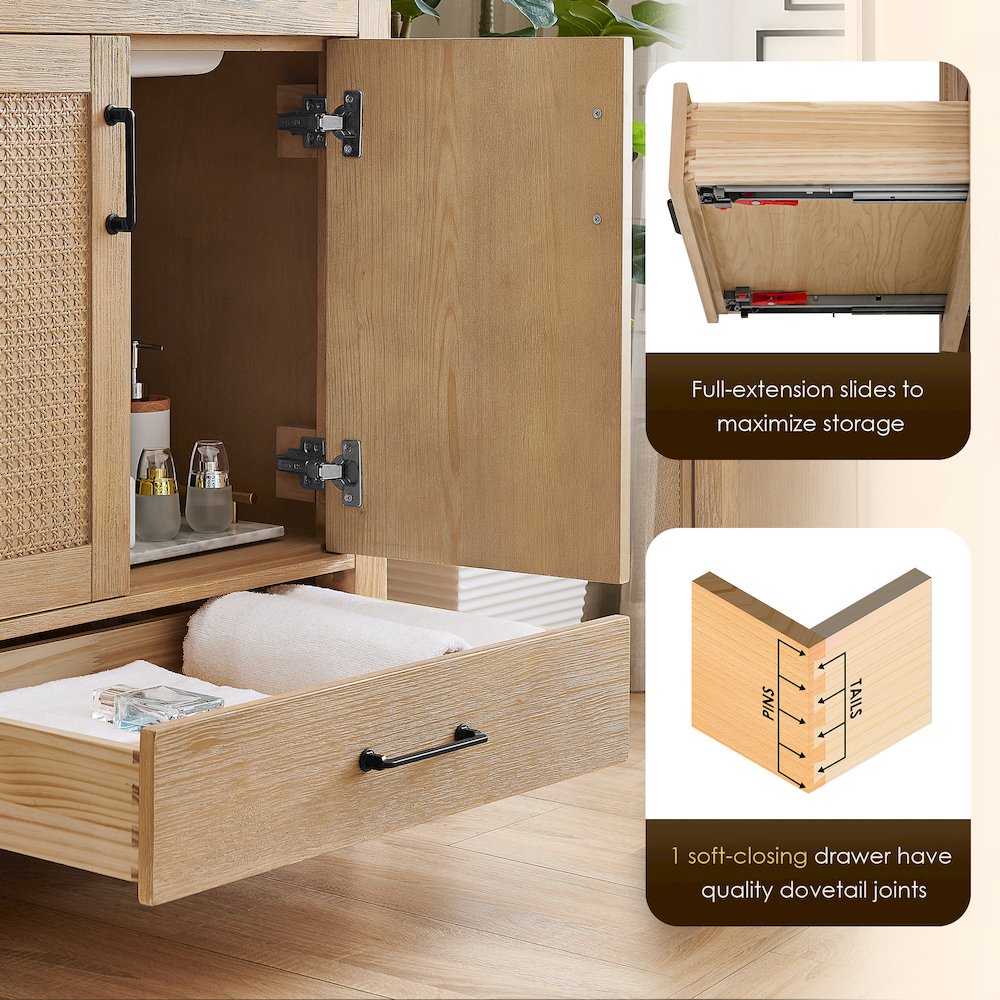 Single Bathroom Vanity in Light Brown White Artificial Drop-in Sink. Picture 9
