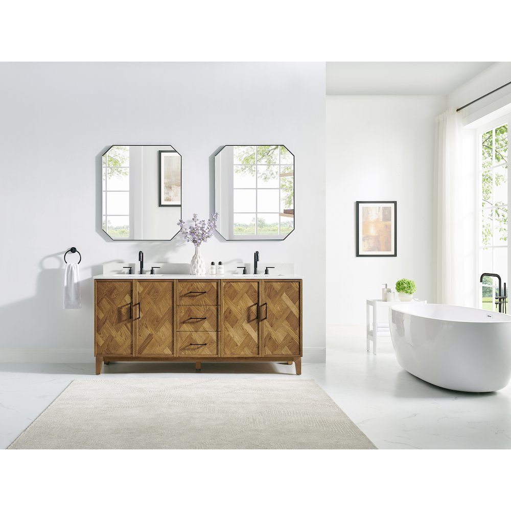 Clara 72" Double Bathroom Vanity in Weathered Brown. Picture 16
