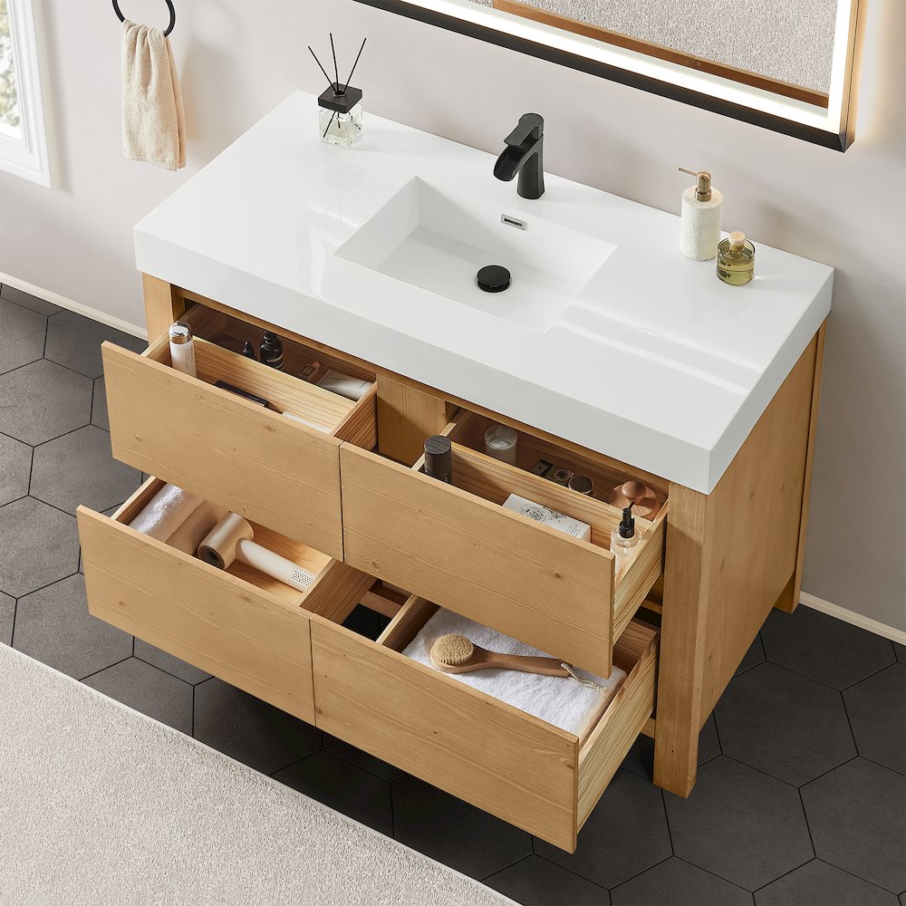 48" Single Bathroom Vanity in with White Artificial Stone Integrated Sink. Picture 5