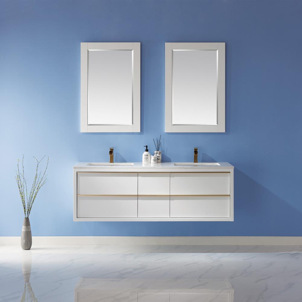 60" Double Bathroom Vanity Set in White with Mirror. Picture 10