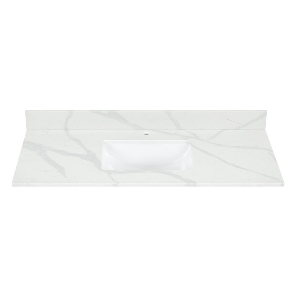 Arbios 48. in Quartz Stone Vanity Top in Calacatta White with White Sink. Picture 1