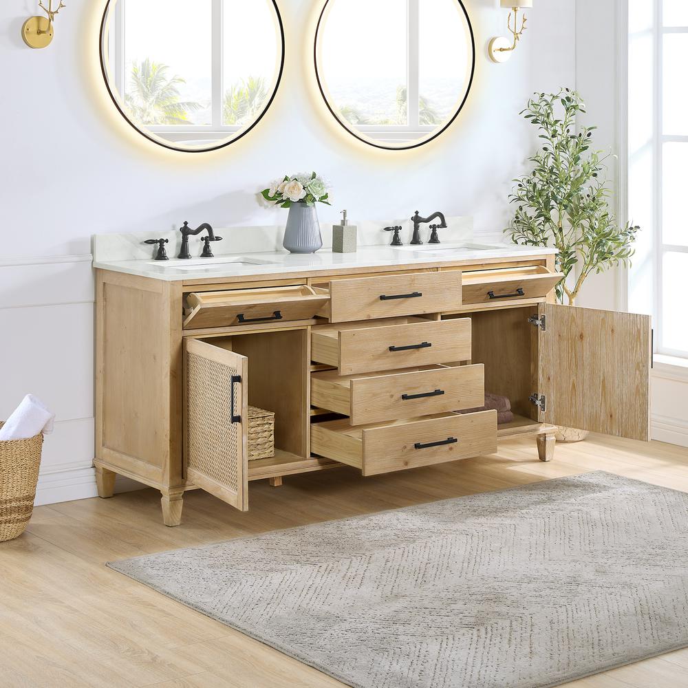 Double Bathroom Vanity in Weathered Fir with Quartz Countertop without Mirror. Picture 4