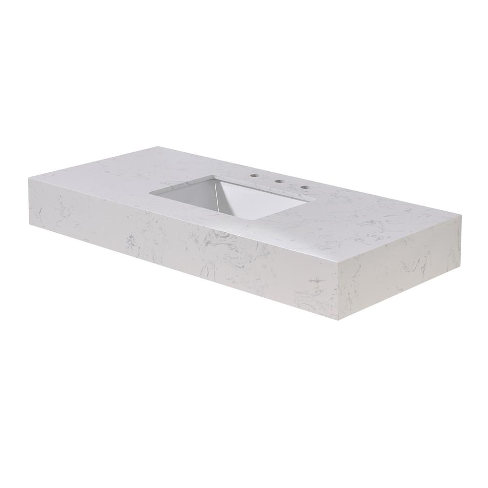 48. in Composite Stone Vanity Top in Aosta White Apron with White Sink. Picture 3