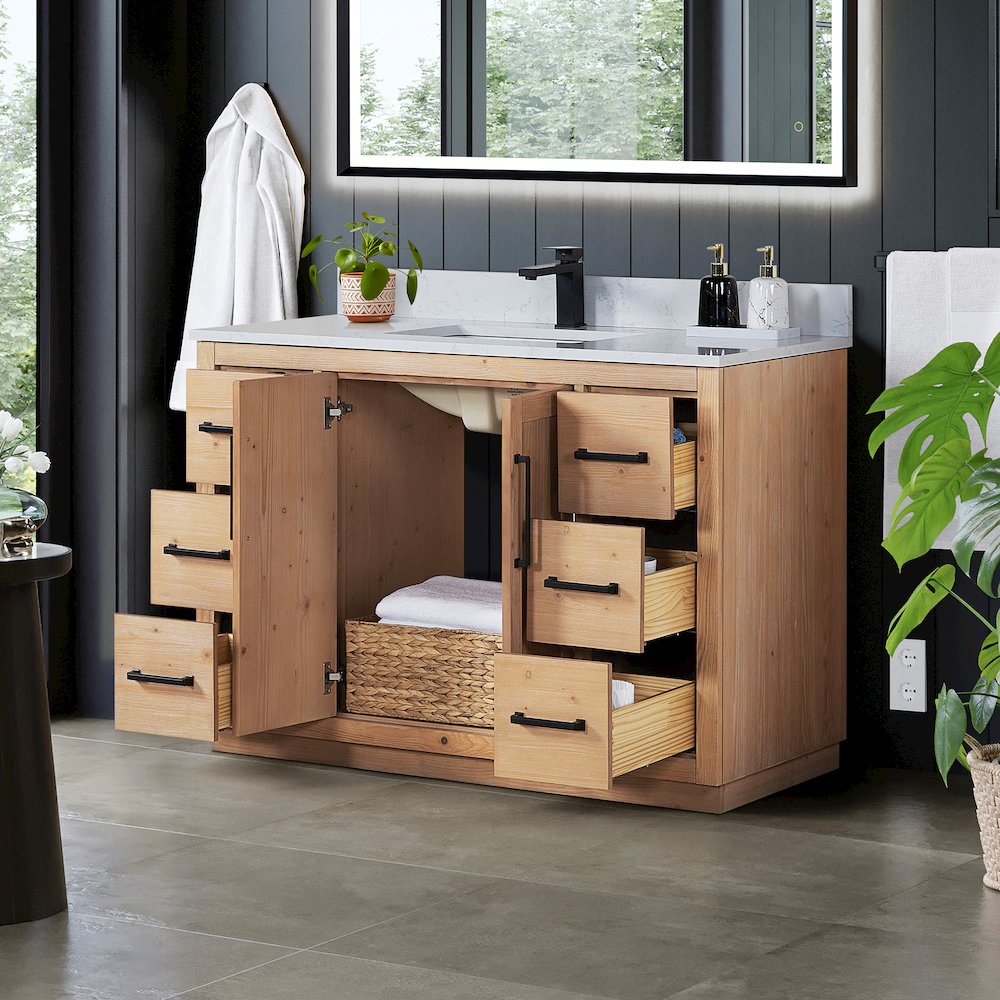 48" Single Bathroom Vanity with Grain White Countertop without Mirror. Picture 4