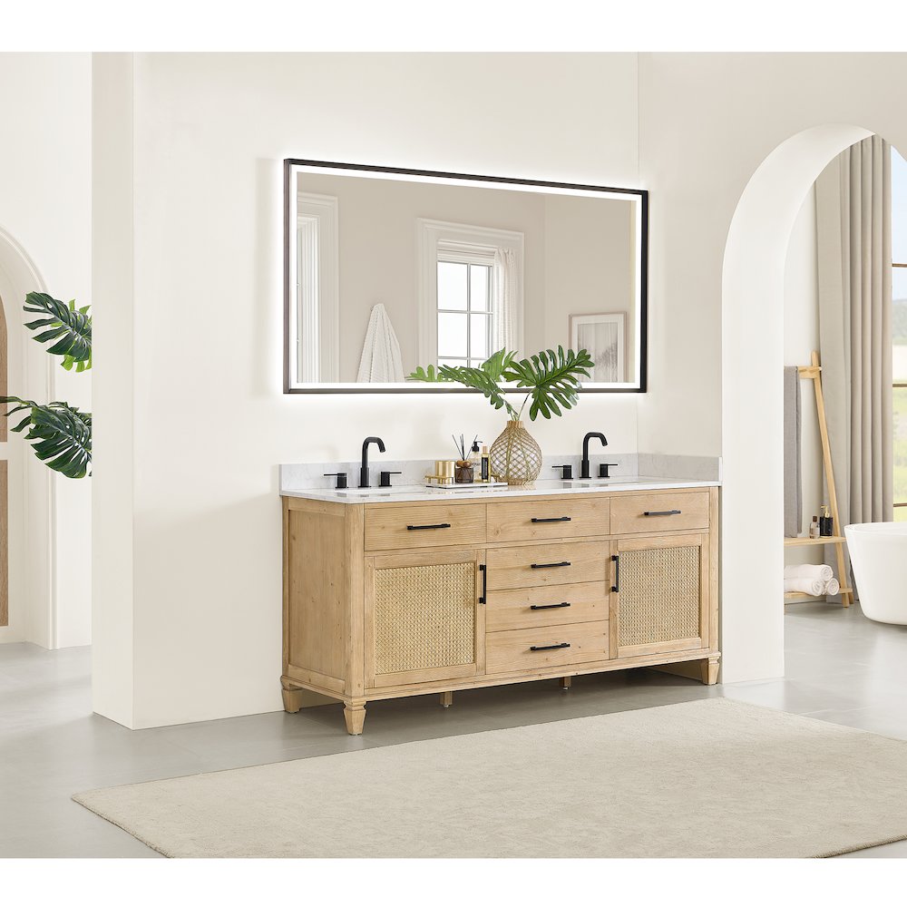 72" Double Bathroom Vanity in with Grain White Engineered Stone Countertop. Picture 13