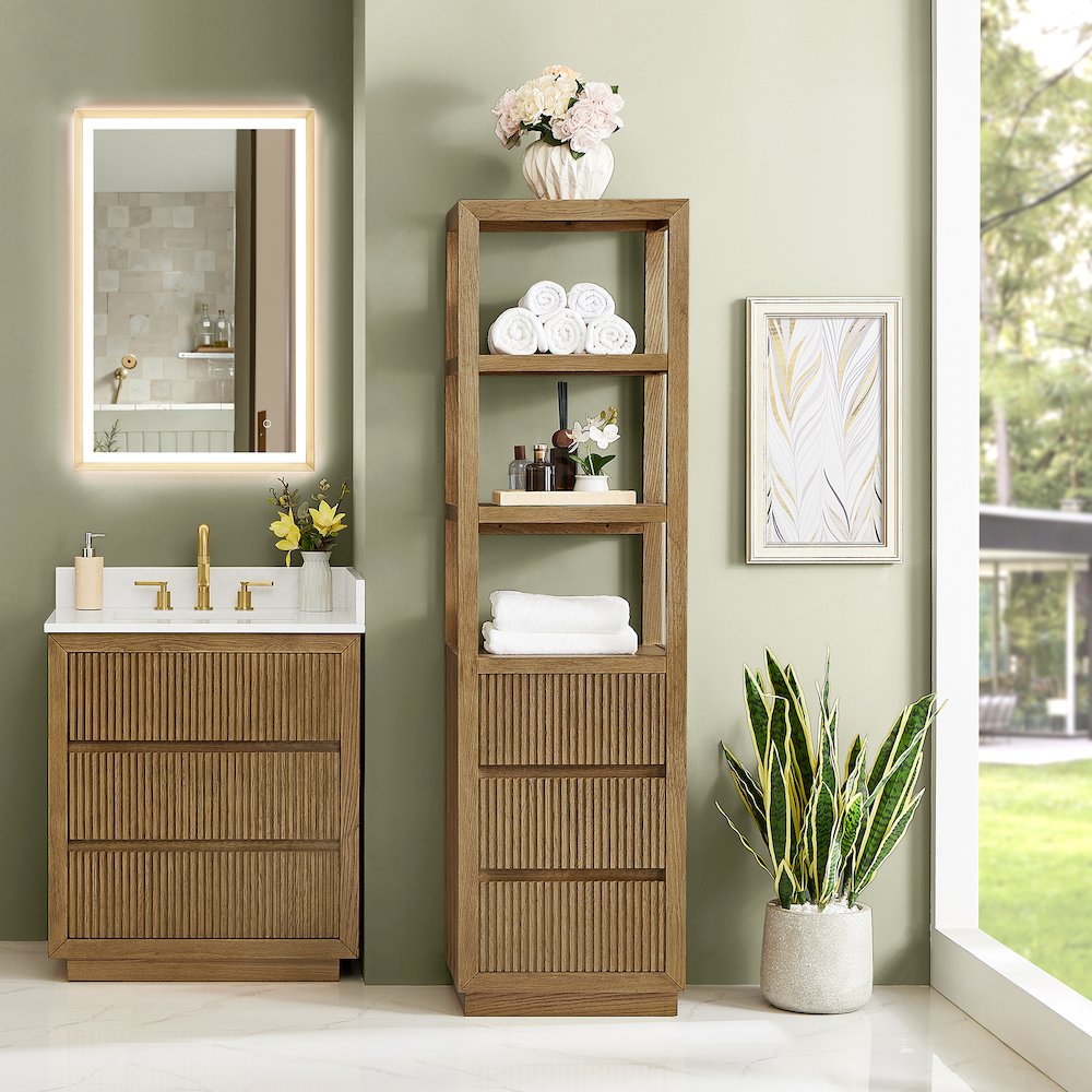 Navan 20" Freestanding Linen Cabinet in Weathered Brown. Picture 12