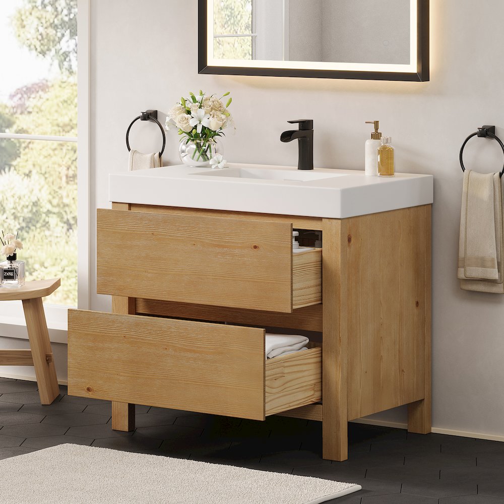 36" Single Bathroom Vanity in with White Artificial Stone Integrated Sink. Picture 4