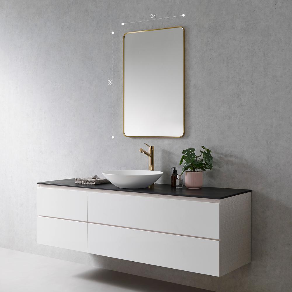 Nettuno 24" Rectangle Bathroom/Vanity Brushed Gold Aluminum Framed Wall Mirror. Picture 3