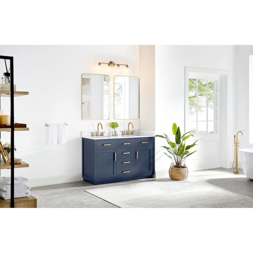 54" Double Bathroom Vanity in Royal Blue with Grain White. Picture 13