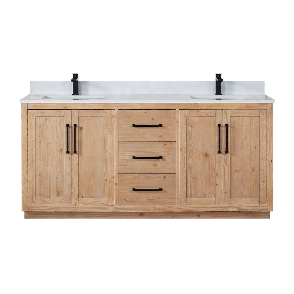 72" Double Bathroom Vanity with Grain White Countertop without Mirror. Picture 1