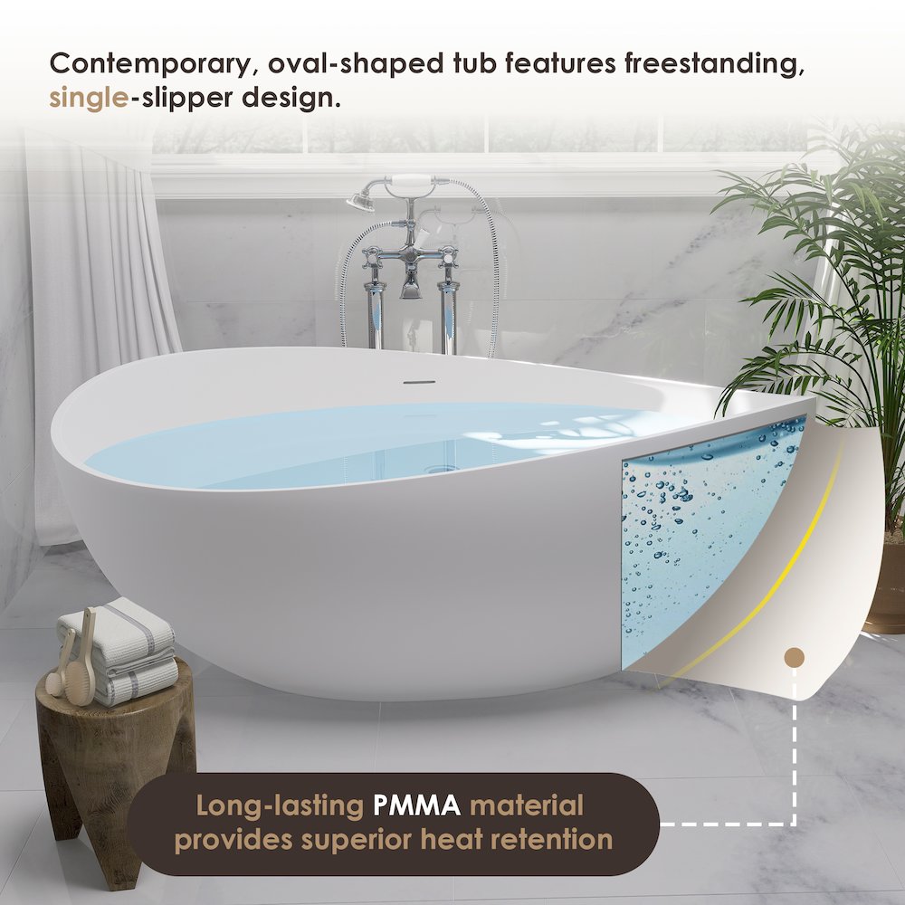 63" x 39" Solid Surface Soaking Bathtub and Integrated Overflow. Picture 11