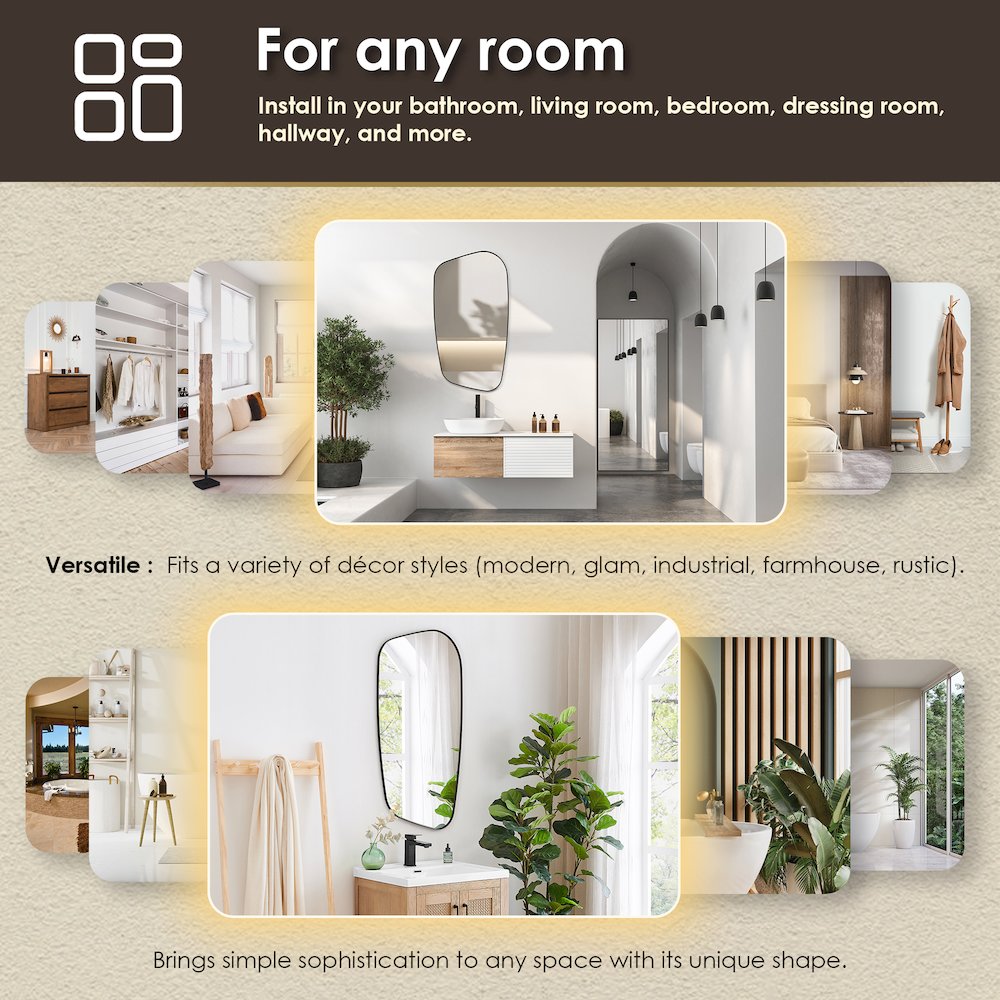 26"x48" Novelty Aluminum Framed in Matte Black Modern Bathroom Wall Mirror. Picture 14