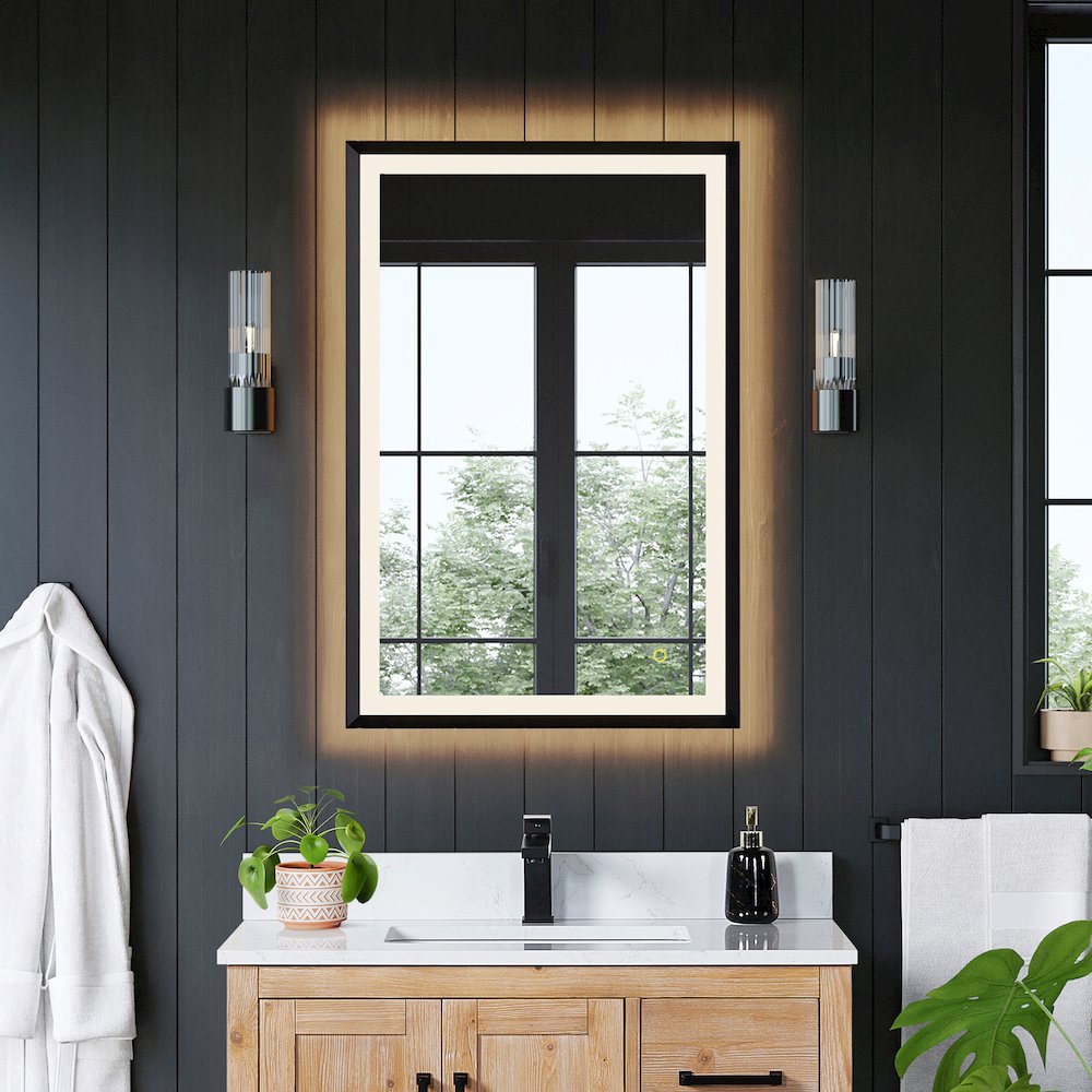 24"x36" Rectangular Wall Mirror in Matte Black Aluminum Framed. Picture 3
