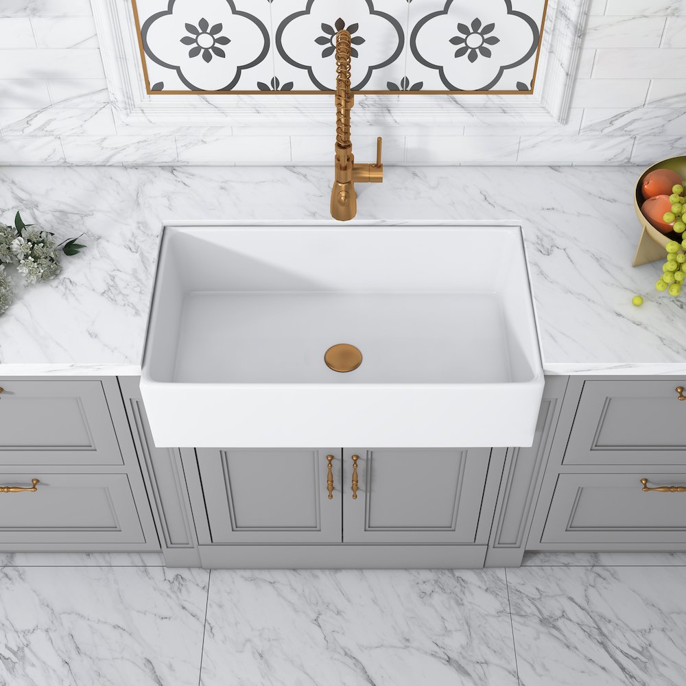 Kosula Glossy White Ceramic Rectangular 36" L x 19.8" W Farmhouse Sink. Picture 7