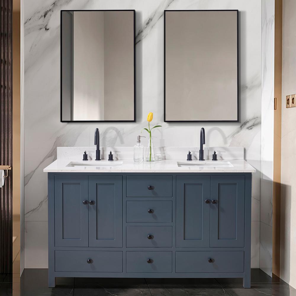 61. in Composite Stone Vanity Top in Aosta White with Double White Sink. Picture 9