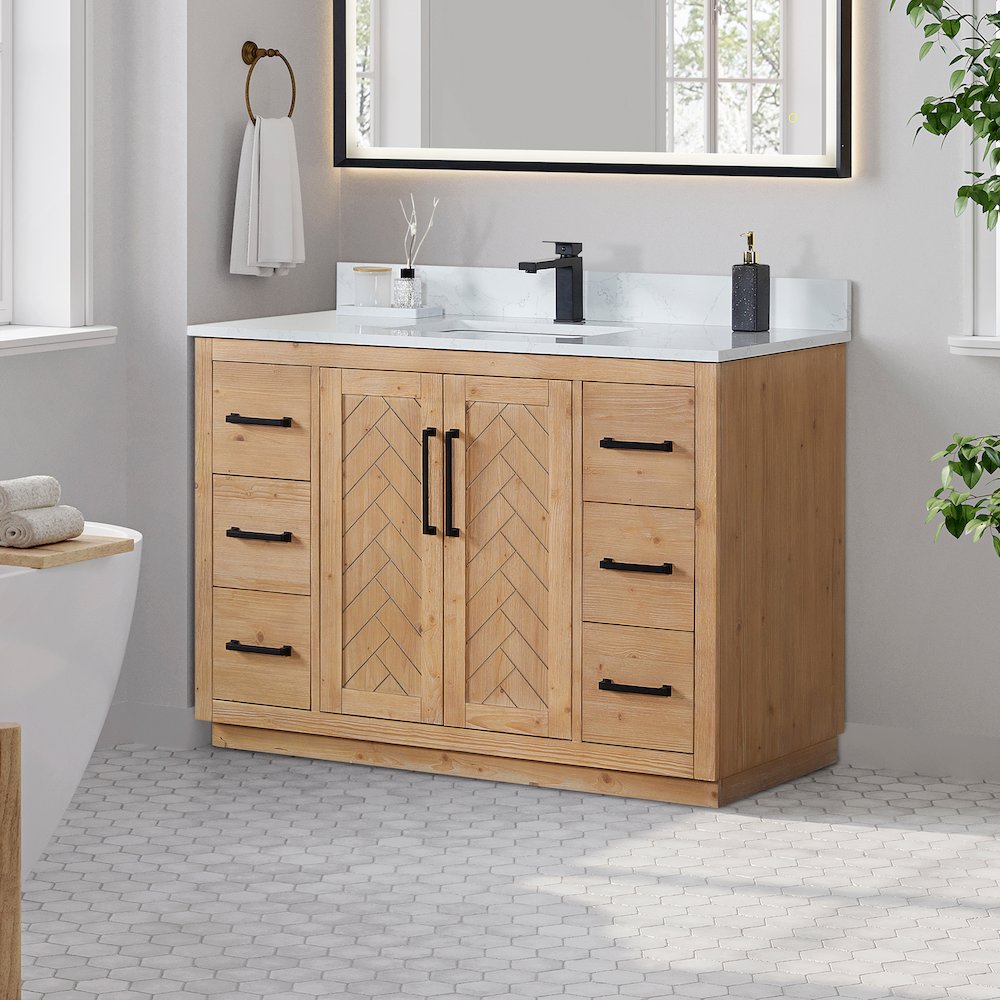 48" Single Bathroom Vanity with Grain White Countertop without Mirror. Picture 4