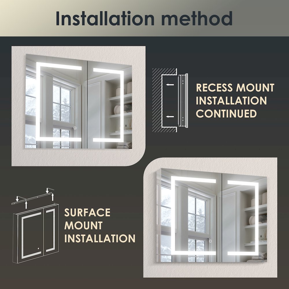36" Frameless Surface-Mount/Recessed LED Lighted Bathroom Medicine Cabinet. Picture 13