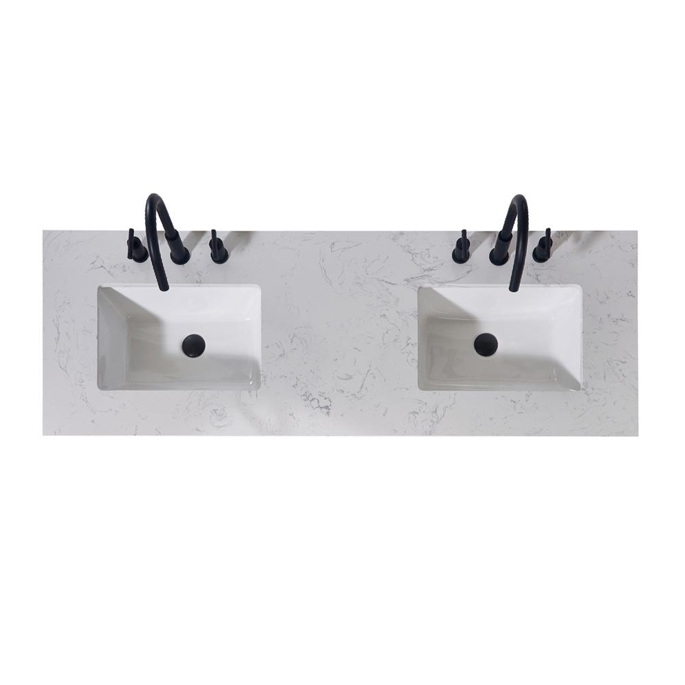 60. in Composite Stone Vanity Top in Aosta White Apron with White Sink. Picture 1