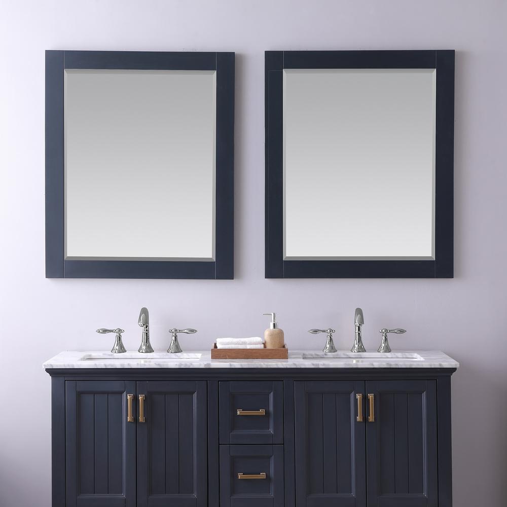 28" Rectangular Bathroom Wood Framed Wall Mirror in Classic Blue. Picture 4
