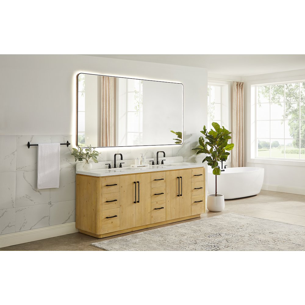 84" Double Bathroom Vanity in Nature Brown with Grain White. Picture 15