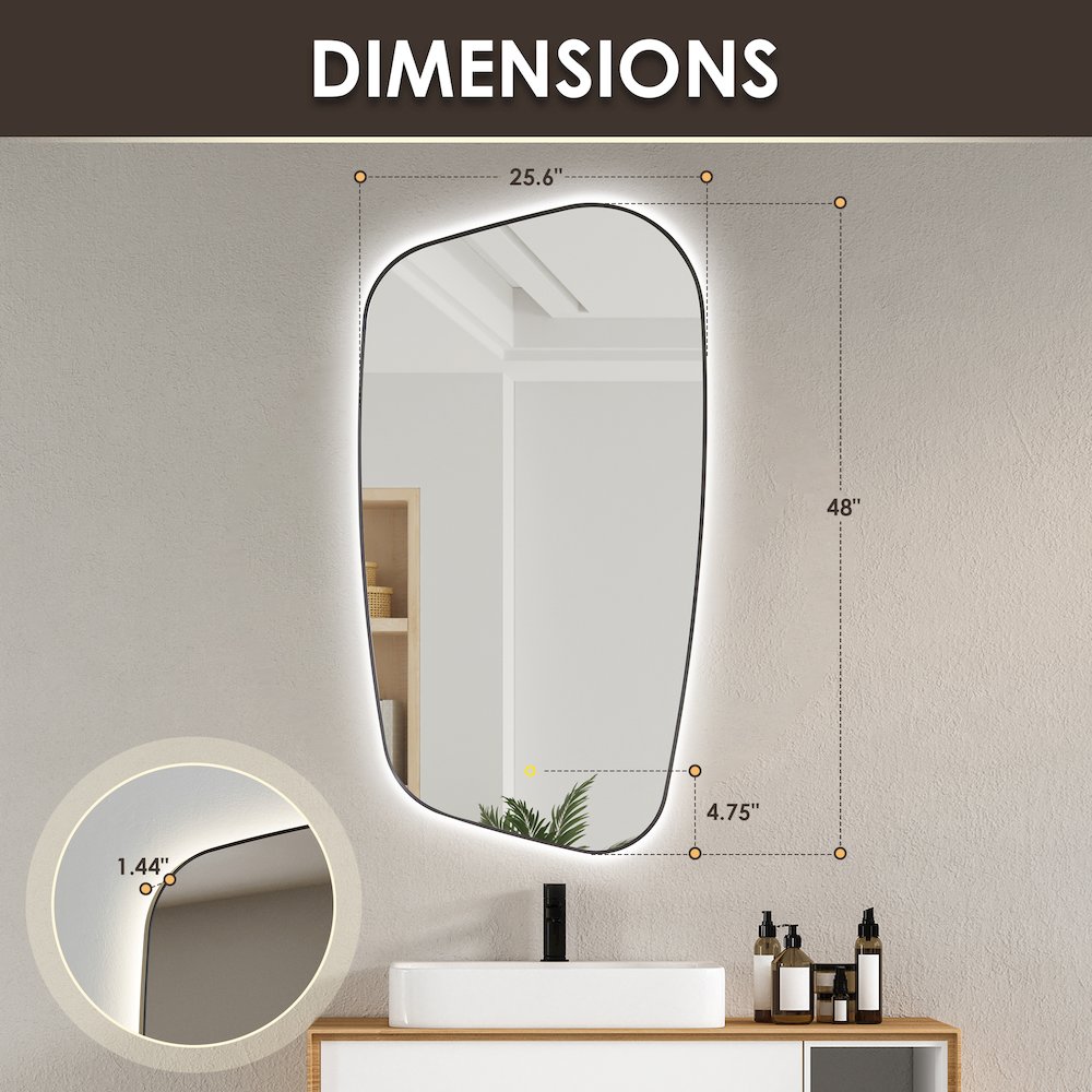 26"x48" Anti-Fog Wall Mirror in Matte Black Aluminum Framed. Picture 16