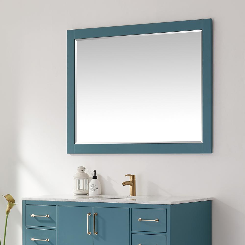 48" Rectangular Bathroom Wood Framed Wall Mirror in Royal Green. Picture 4