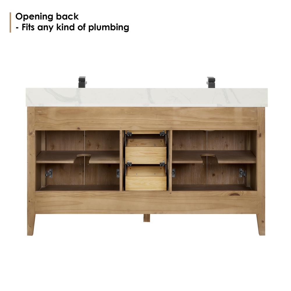 Double Bathroom Vanity in Weathered Fir with Stone Countertop without Mirror. Picture 12