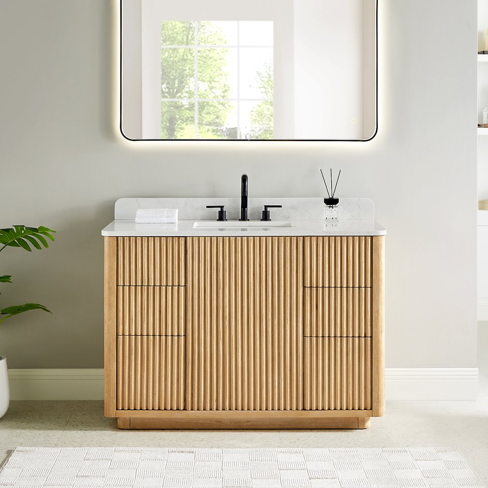 48" Single Bathroom Vanity in Washed Light Brown with Grain White. Picture 3