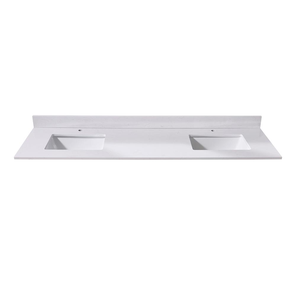 73 in. Composite Stone Vanity Top in Jazz White with White Sink. Picture 2
