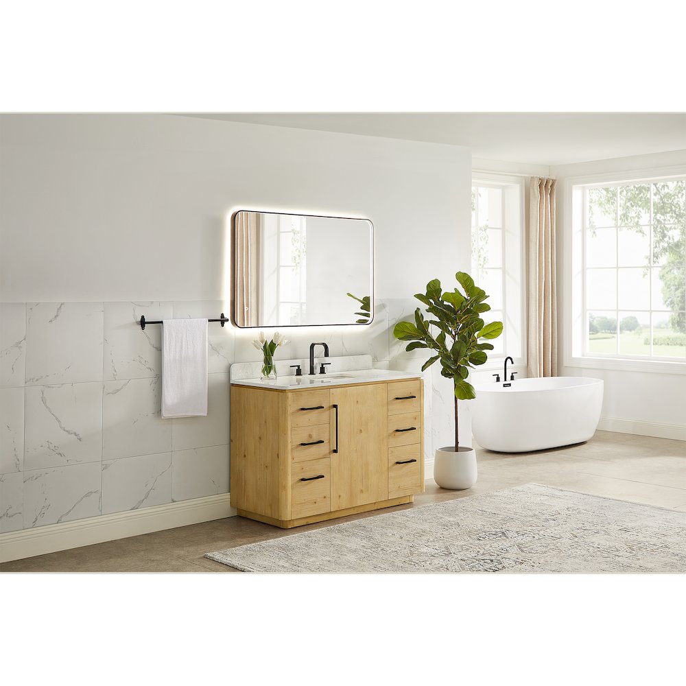 48" Single Bathroom Vanity in Nature Brown with Grain White. Picture 15