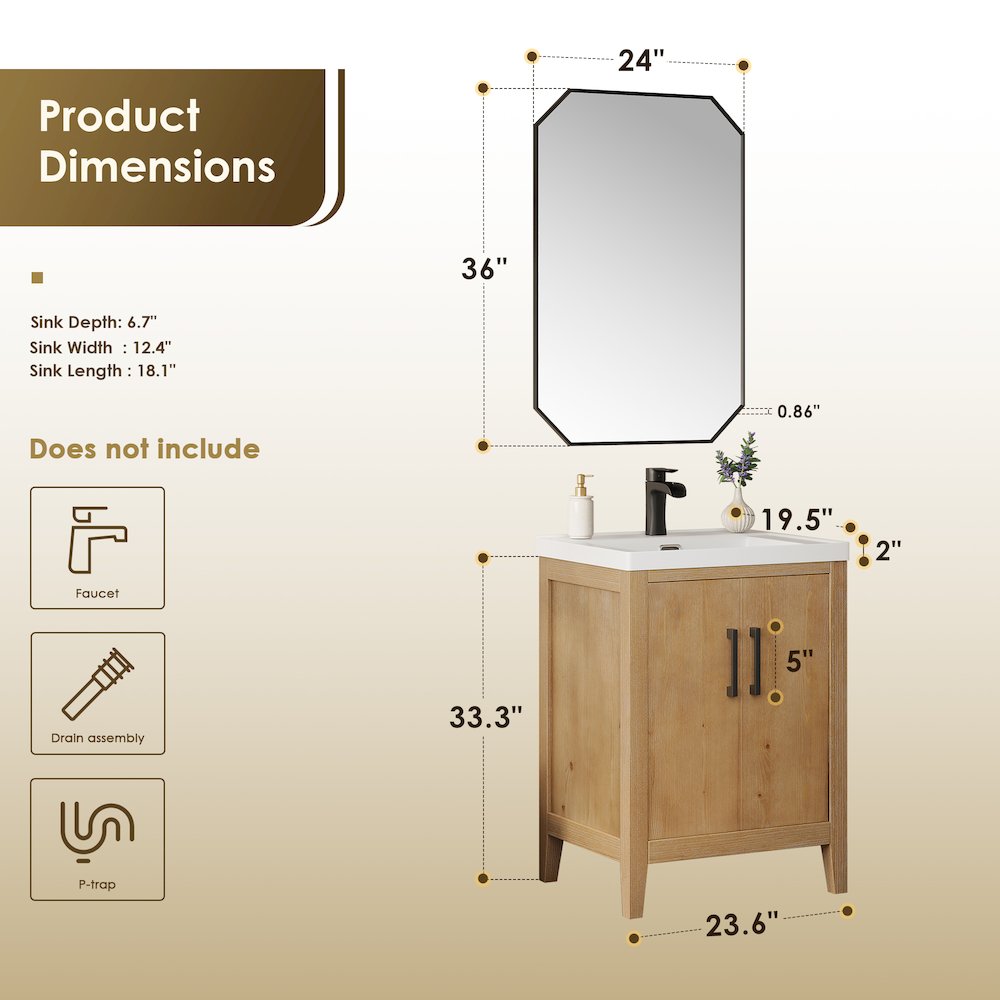 24" Single Bathroom Vanity in with White Ceramic Intergated Sink with Mirror. Picture 12